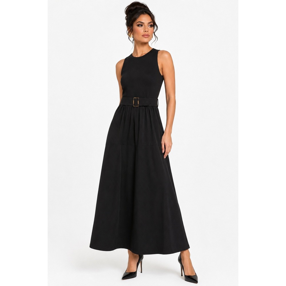 41 Hawthorn Tina Sleeveless Belted Maxi Dress Black Petite Small Mixed Media